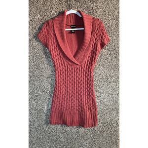 Y2K Wet Seal Pink Cable Knit Sweater Mini Dress Shawl Collar Cottagecore Tunic